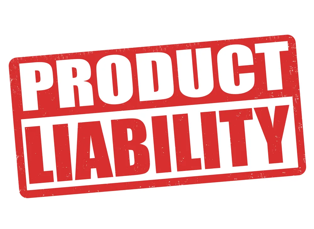 big red letters that say "product liability".