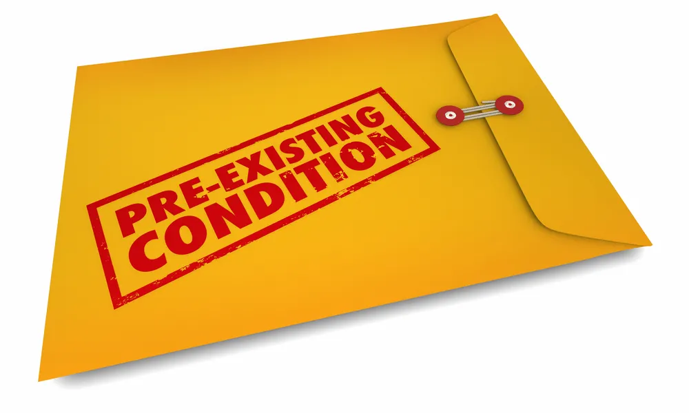 sealed file folder that says "pre-existing condition" .