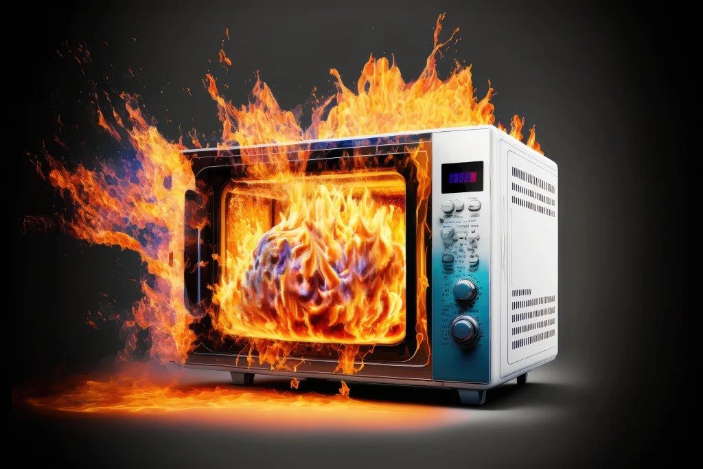 microwave on fire due to being a defective product.